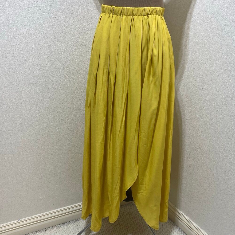 Lulus If You Pleats Yellow Pleated Maxi Skirt Size Small